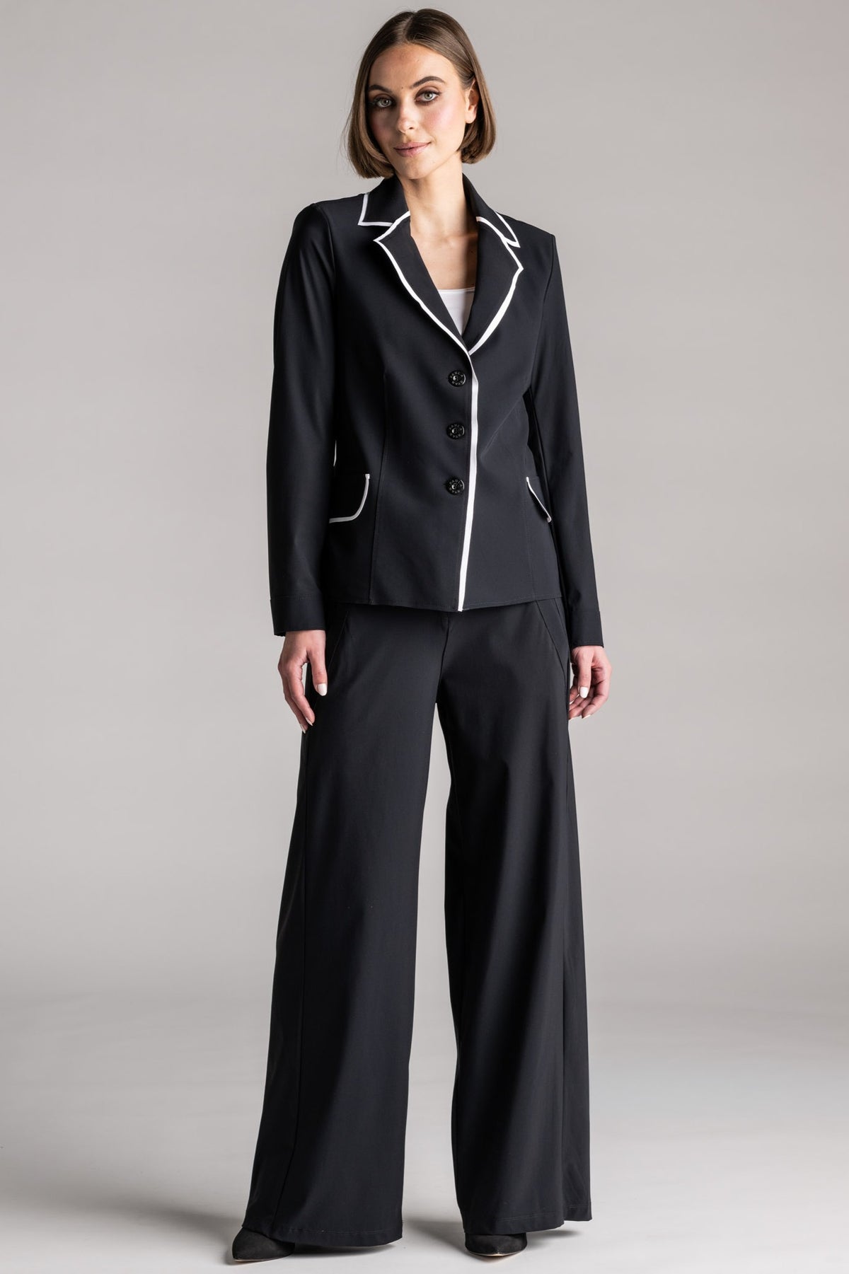 PAULA RYAN Contrast Trim Blazer - Black/White - Paula Ryan