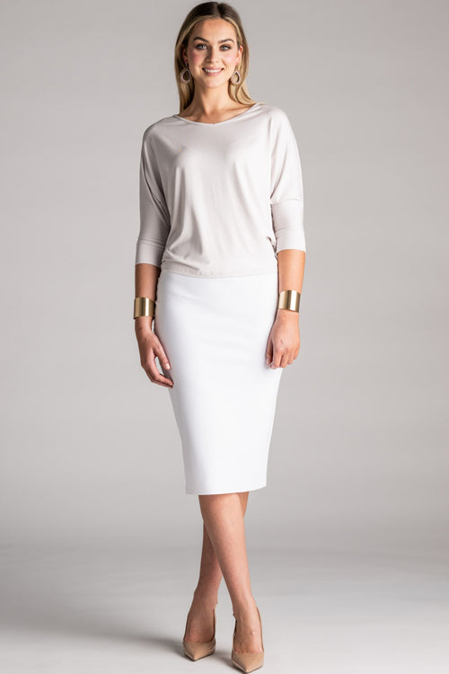 PAULA RYAN Regular Stretch Pencil Skirt Bonded Microjersey - White