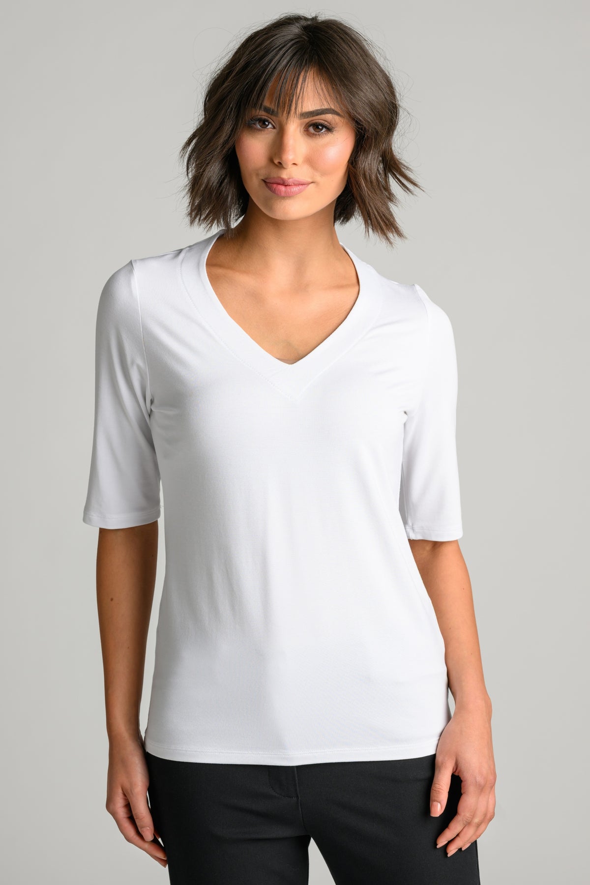 PAULA RYAN Easy Fit Half Sleeve V Neck Top - White EcoVero