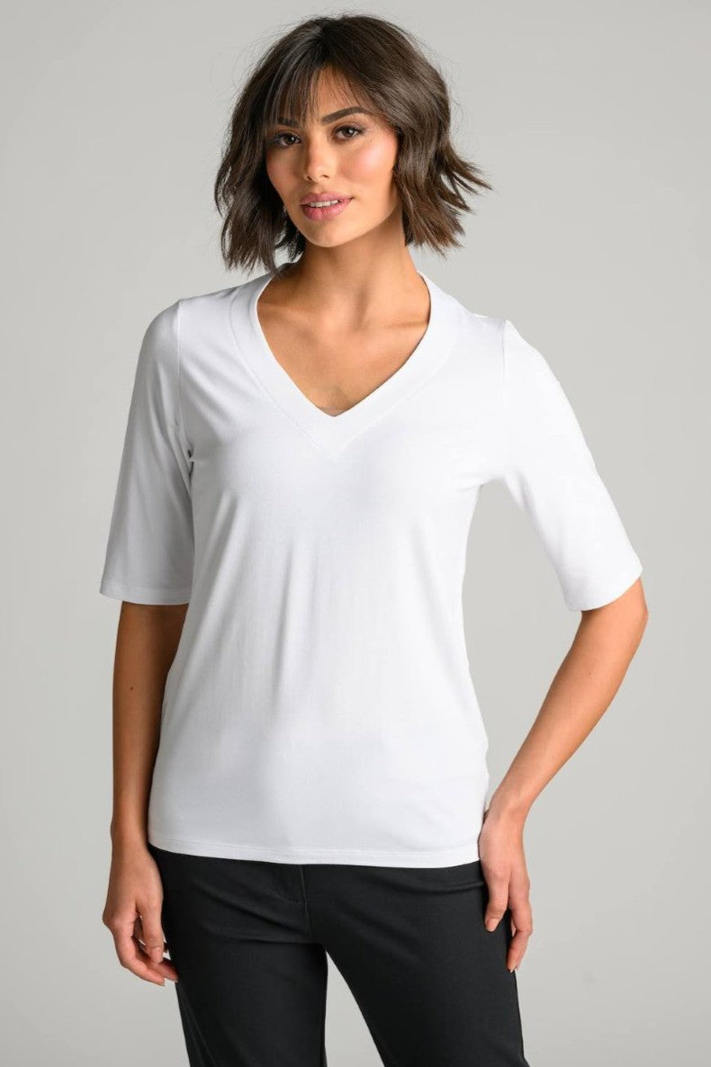 PAULA RYAN Easy Fit Half Sleeve V Neck Top - White EcoVero