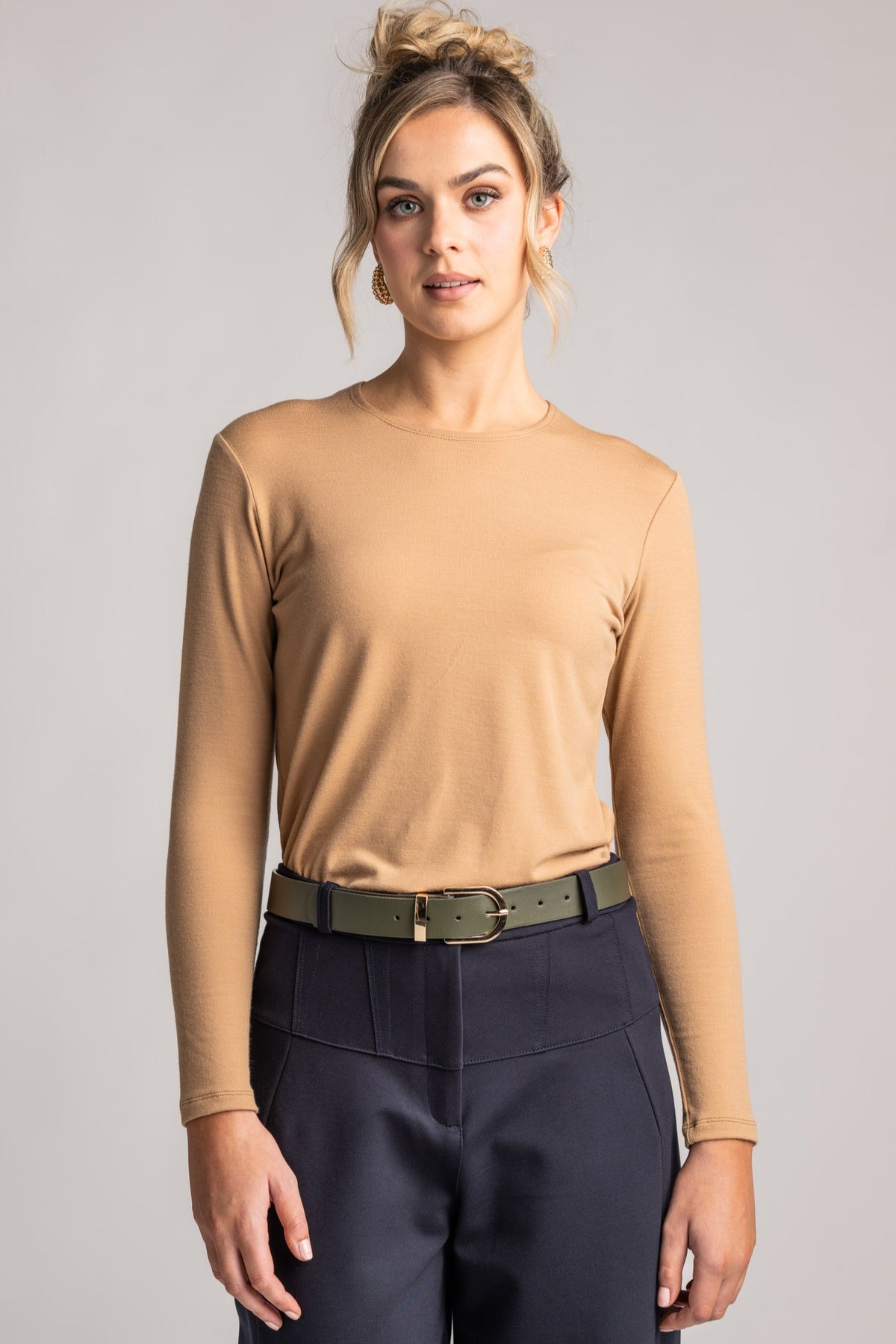 PAULA RYAN Easy Fit Crew Neck Top - Merino Camel - Paula Ryan