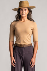 PAULA RYAN Slim Fit Half Sleeve Tee - Merino Camel