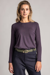 PAULA RYAN Easy Fit Crew Neck Top - Merino Cocoa Plum