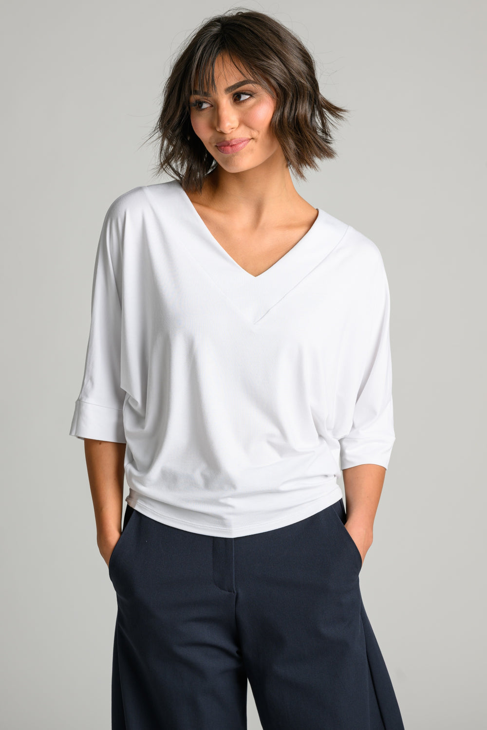 PAULA RYAN V Neck Cloud Top - White EcoVero