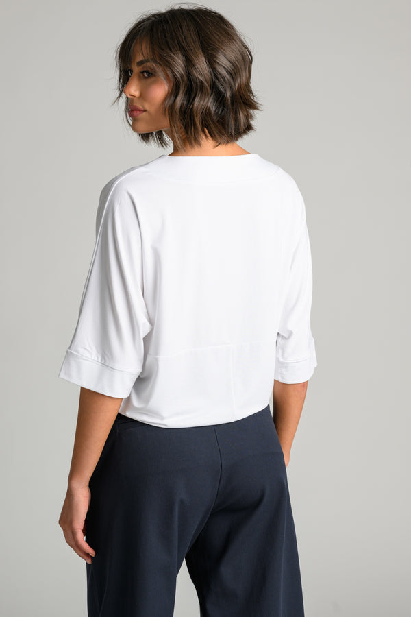 PAULA RYAN V Neck Cloud Top - White EcoVero
