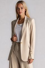 PAULA RYAN Long-line Boyfriend Jacket - Microjersey Warm Sand