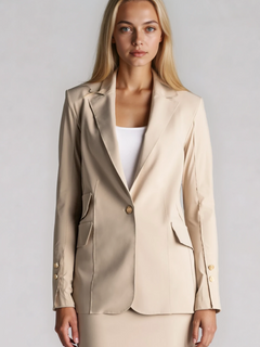PAULA RYAN Long-line Boyfriend Jacket - Microjersey Warm Sand - Paula Ryan