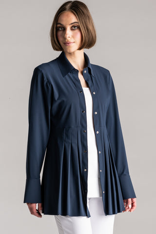PAULA RYAN Tucked Waist Shirt - Microjersey Navy