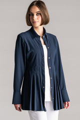 PAULA RYAN Tucked Waist Shirt - Microjersey Shadow Blue