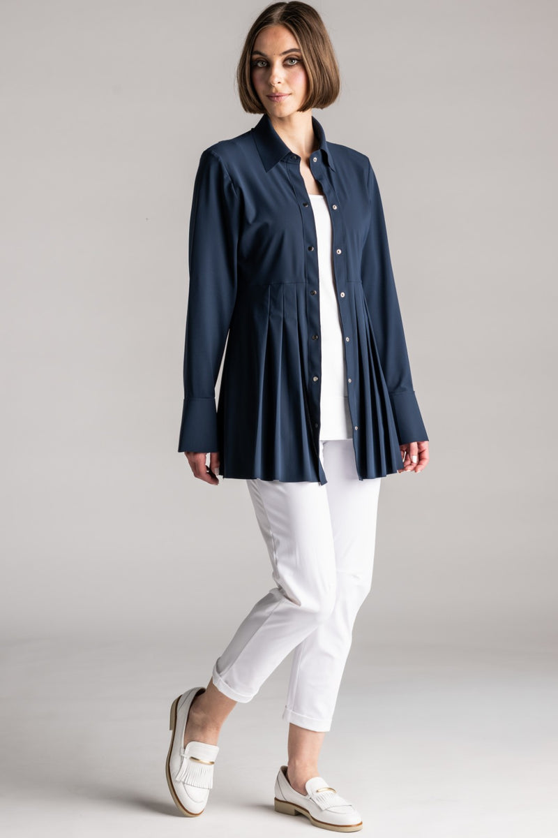PAULA RYAN Tucked Waist Shirt - Microjersey Navy