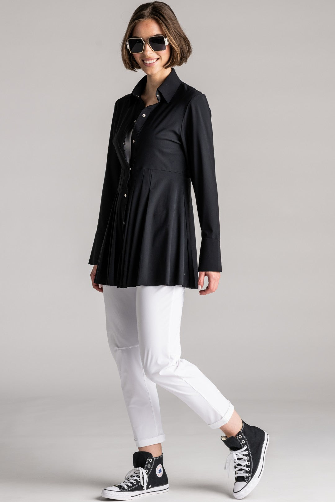 PAULA RYAN Tucked Waist Shirt - Microjersey Black