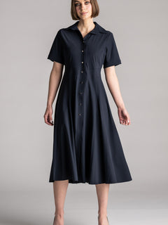PAULA RYAN Classic Shirt Dress Microjersey - Navy - Paula Ryan