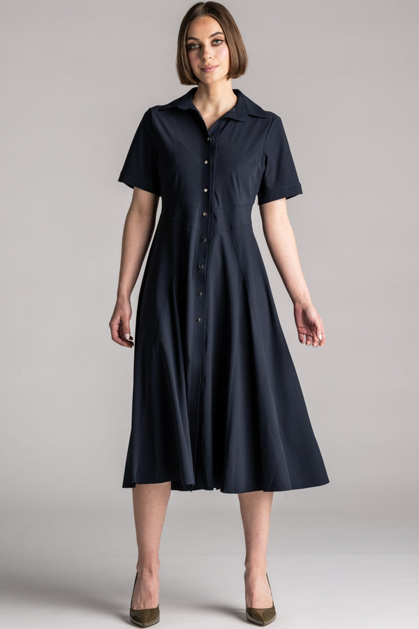 PAULA RYAN Classic Shirt Dress Microjersey - Navy - Paula Ryan