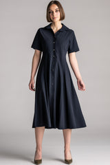 PAULA RYAN Classic Shirt Dress Microjersey - Navy