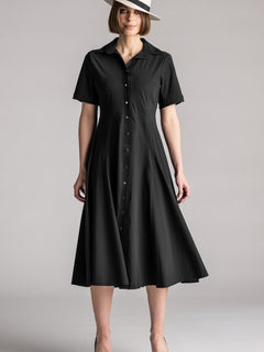 PAULA RYAN Classic Shirt Dress Microjersey - Black - Paula Ryan