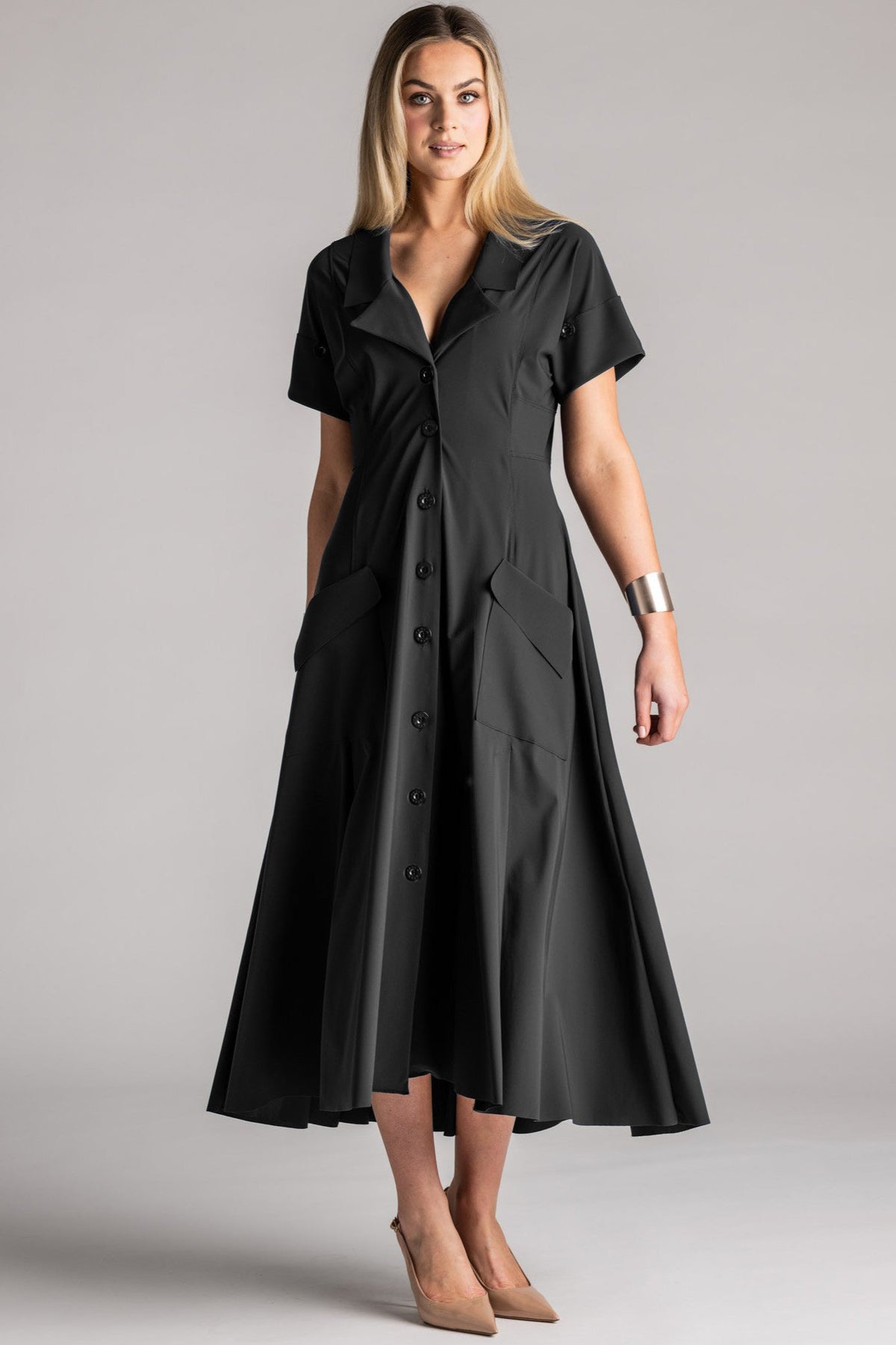PAULA RYAN Long Cuffed Shirt Dress Microjersey - Paula Ryan