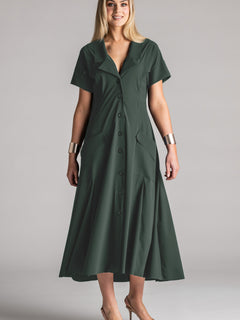 PAULA RYAN Long Cuffed Shirt Dress Microjersey - Khaki - Paula Ryan