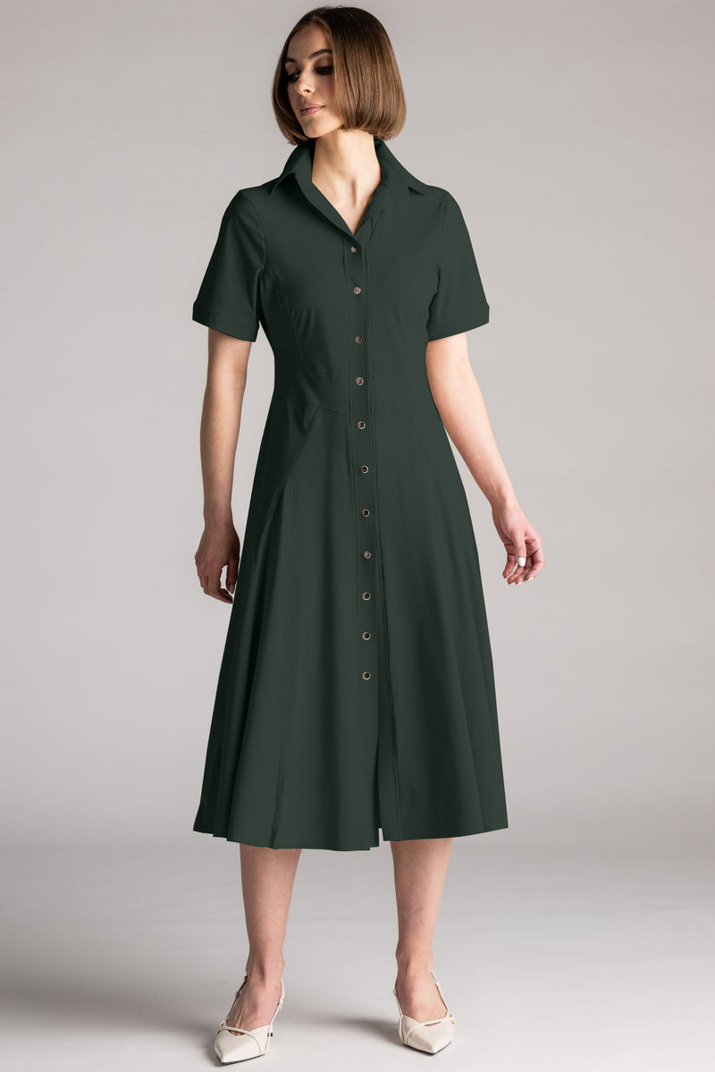 PAULA RYAN Classic Shirt Dress Microjersey - Khaki - Paula Ryan