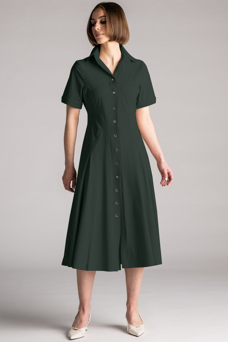 PAULA RYAN Classic Shirt Dress Microjersey - Khaki - Paula Ryan