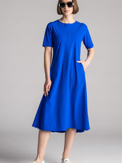 PAULA RYAN Crew Neck Swing Dress Microjersey - Greek Blue - Paula Ryan