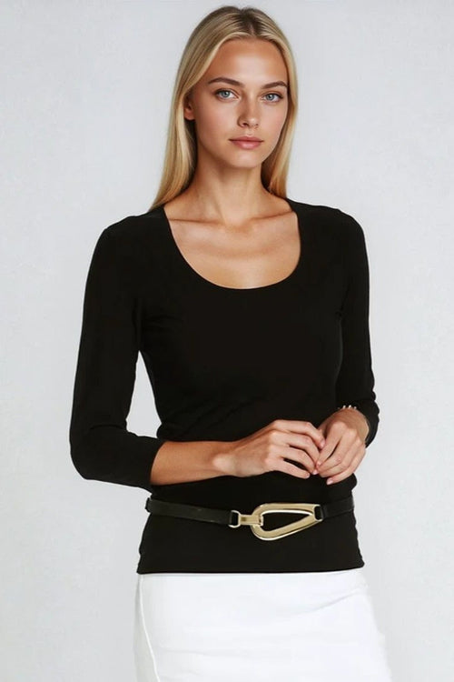 PAULA RYAN Slim Fit 3/4 Sleeve U Shape Neck Top - Eco Vero Black - Paula Ryan