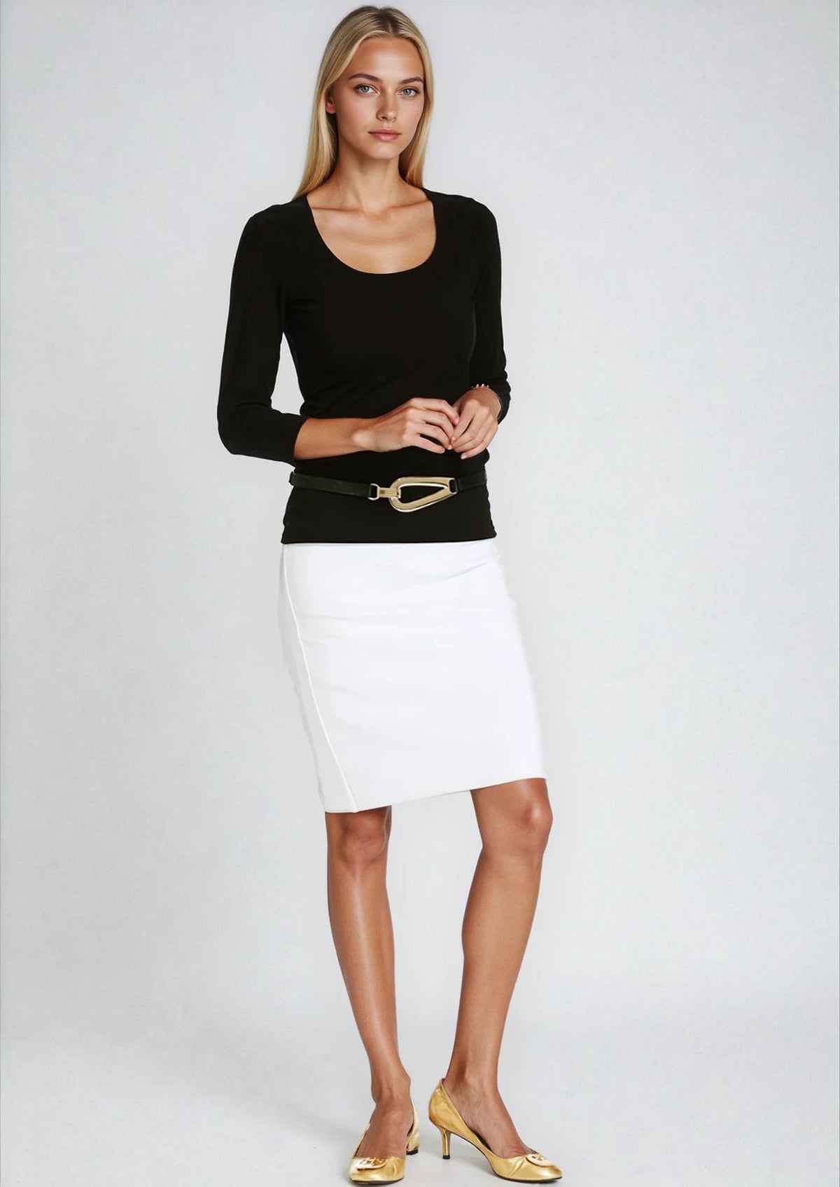 PAULA RYAN Slim Fit 3/4 Sleeve U Shape Neck Top - Eco Vero Black