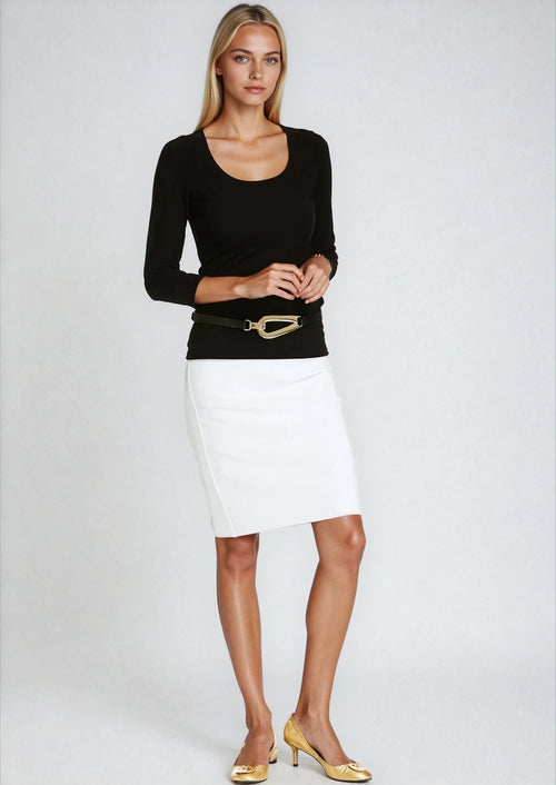 PAULA RYAN Slim Fit 3/4 Sleeve U Shape Neck Top - Eco Vero Black