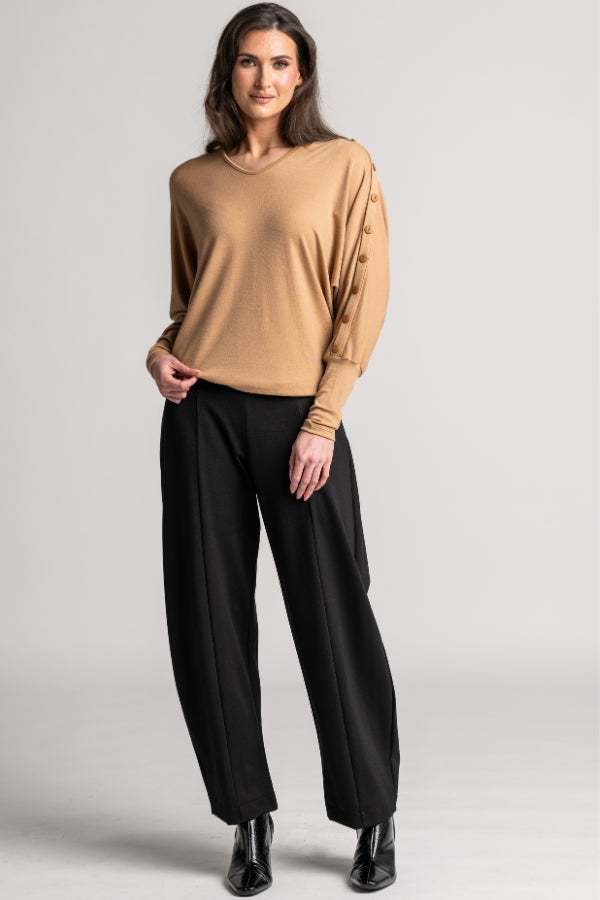 PAULA RYAN Side Zip Barrel Pant - Black Roma