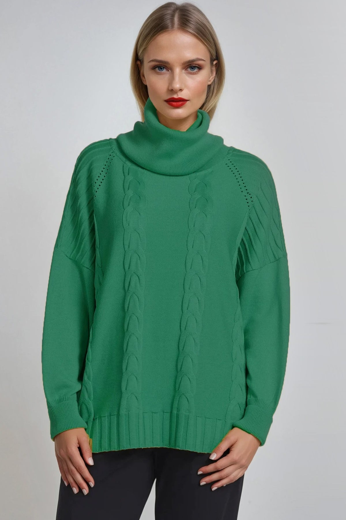 PAULA RYAN Cable Knit Jumper - Kelly Green Merino - Paula Ryan