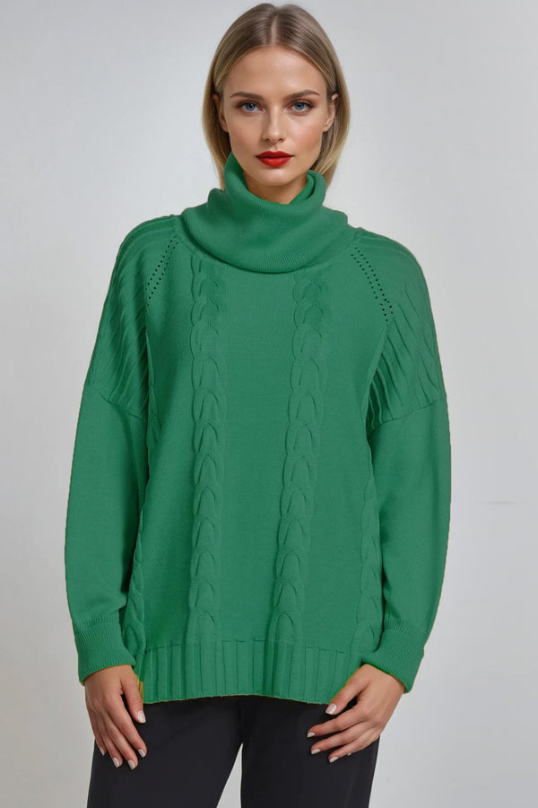 PAULA RYAN Cable Knit Jumper - Kelly Green Merino - Paula Ryan
