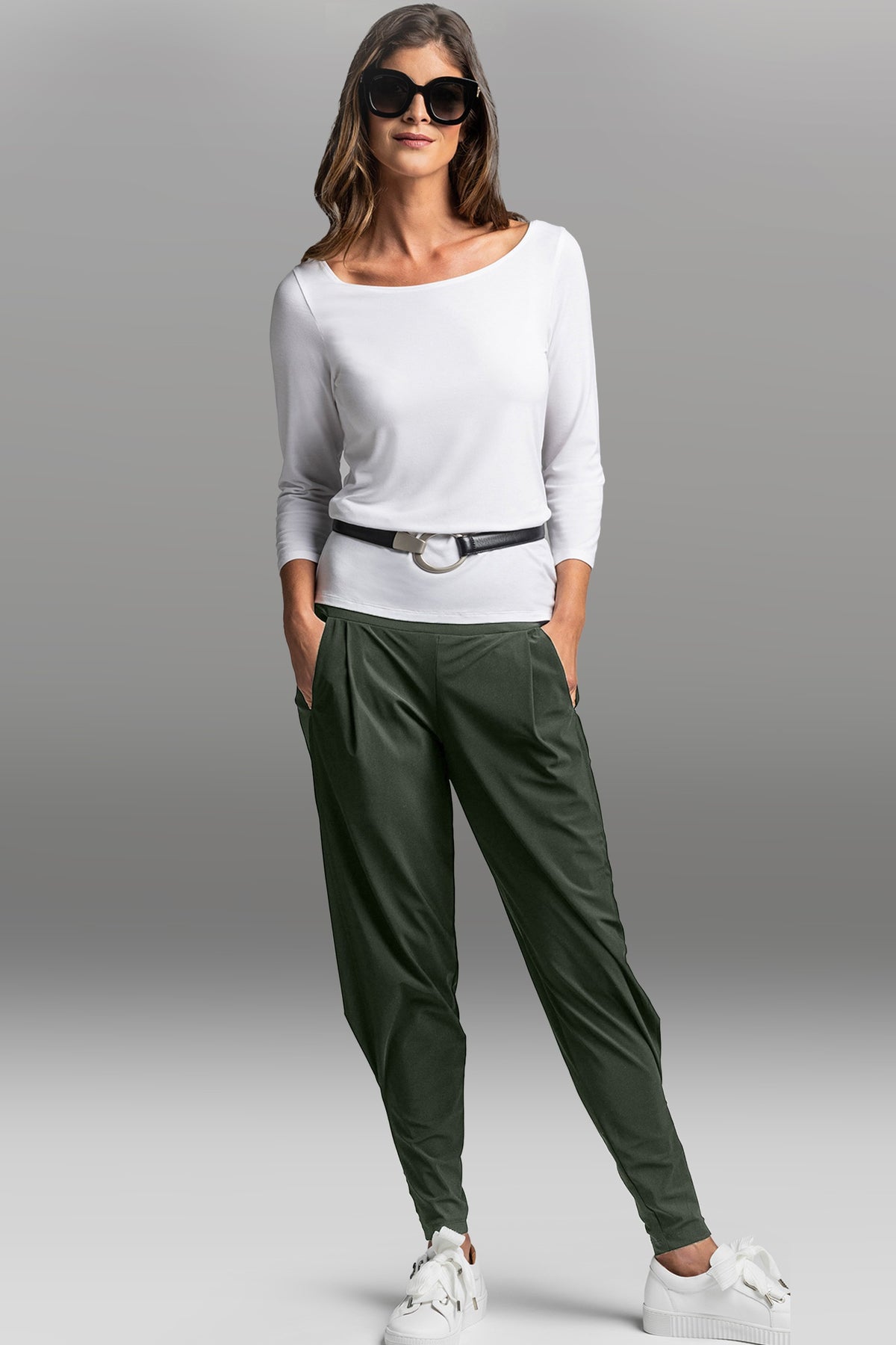 PAULA RYAN Ankle Pleat Basque Pant - Khaki - Paula Ryan