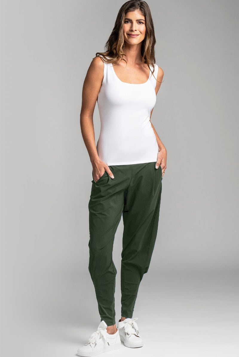 PAULA RYAN Ankle Pleat Basque Pant - Khaki - Paula Ryan