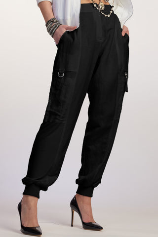 PAULA RYAN RELAXED Linen Jogger - Black