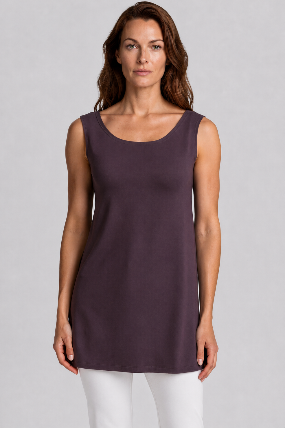 PAULA RYAN Long Loose Fit Singlet - Cocoa Plum Merino