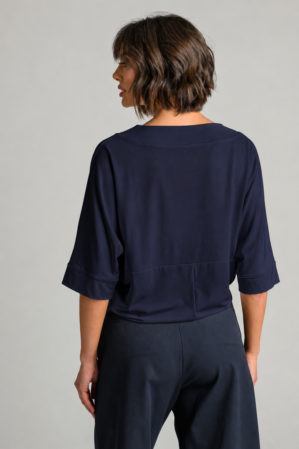 PAULA RYAN V Neck Cloud Top - Navy EcoVero