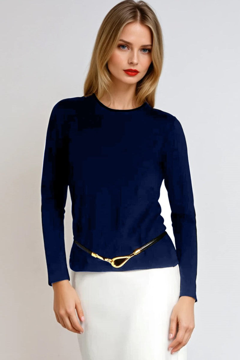 PAULA RYAN Slim Fit Crew Neck Top - Merino Navy - Paula Ryan