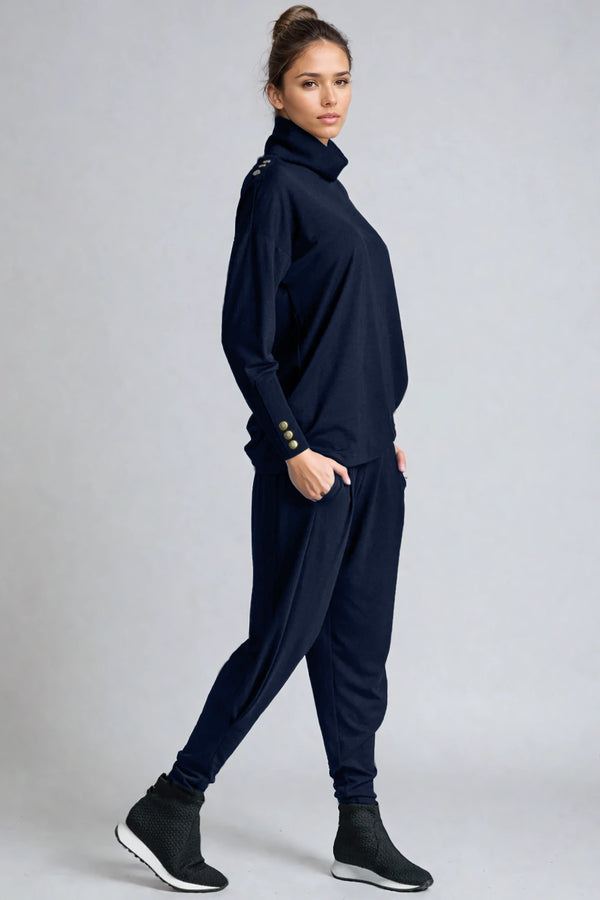 PAULA RYAN ESSENTIALS Ankle Pleat Merino Basque Pant - Navy - Paula Ryan