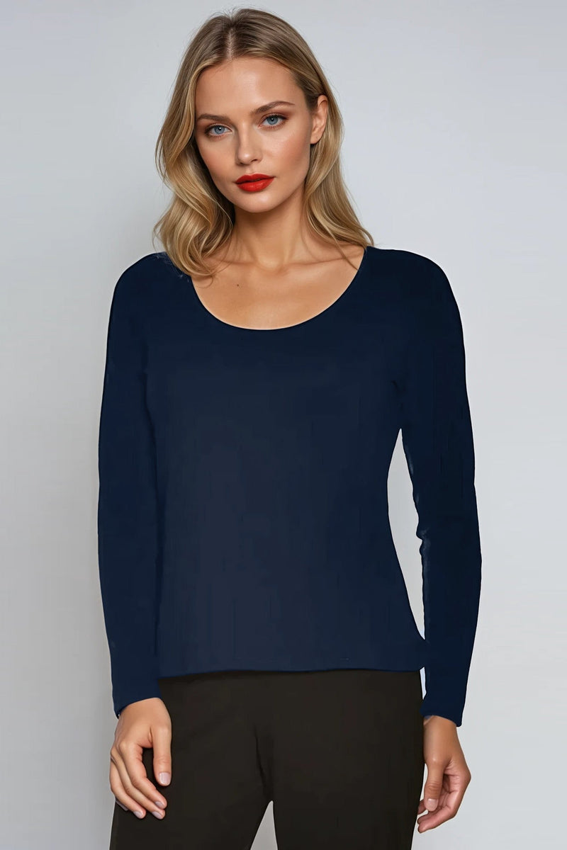 PAULA RYAN Easy Fit Scoop Neck Top - Merino Navy - Paula Ryan