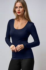 PAULA RYAN Slim Fit Scoop Neck Top - Merino Navy