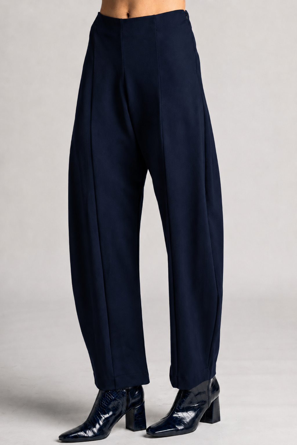 PAULA RYAN Side Zip Barrel Pant - Navy Roma
