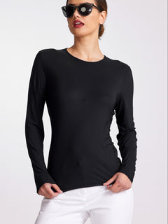 PAULA RYAN Crew Neck Long Sleeve Body Tee Classic Microjersey - Black - Paula Ryan