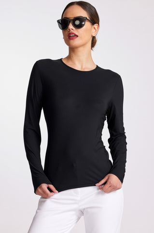 PAULA RYAN Superfine Layering Crew Neck Long Sleeve Body Tee - Black