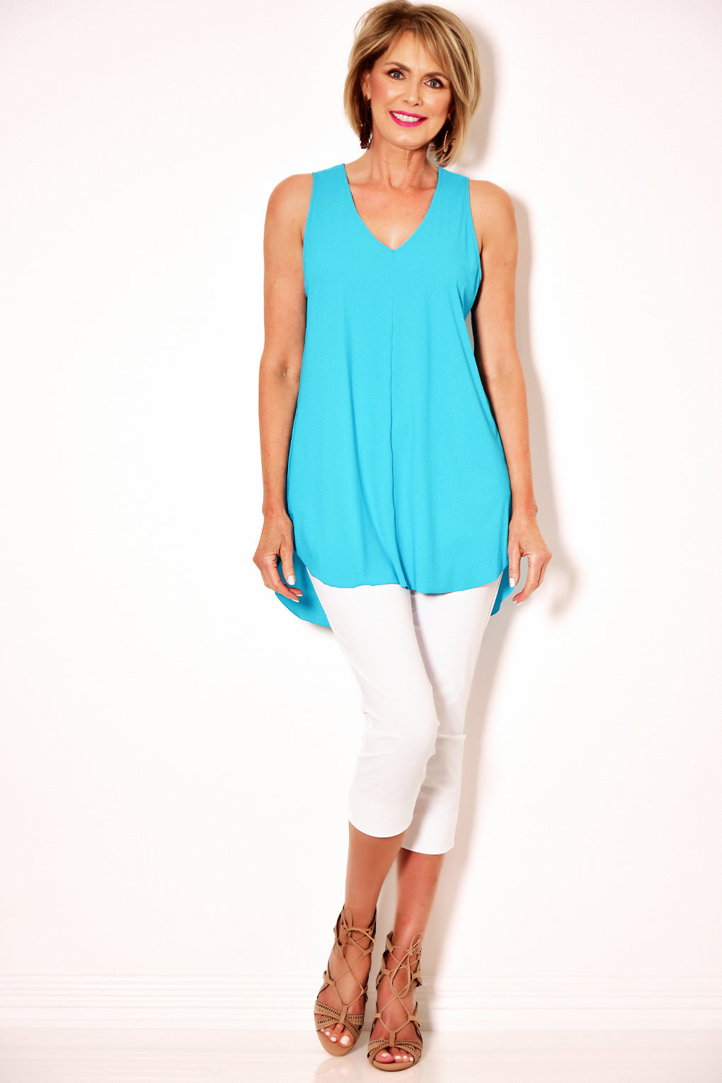 PAULA RYAN Long Layering Singlet Microjersey - Cyan Blue - Paula Ryan