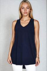 PAULA RYAN Long Layering Singlet Microjersey - Navy