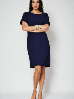 PAULA RYAN Ruched Sleeve Dress - Navy Microjersey - Paula Ryan