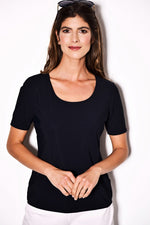 PAULA RYAN Scoop Neck Body Tee - Black Microjersey