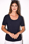 PAULA RYAN Scoop Neck Body Tee - Navy Microjersey