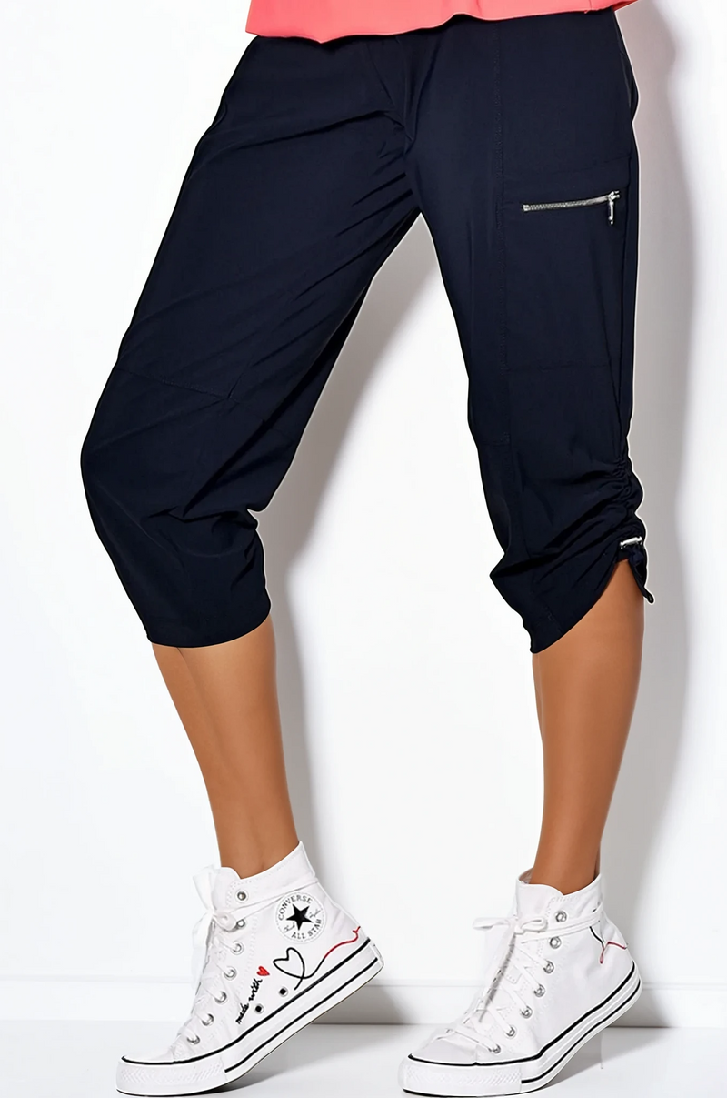 PAULA RYAN Toggled Clam Diggers Microjersey - Navy - Paula Ryan