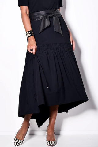 PAULA RYAN Long A-line Drawcord Skirt - Black