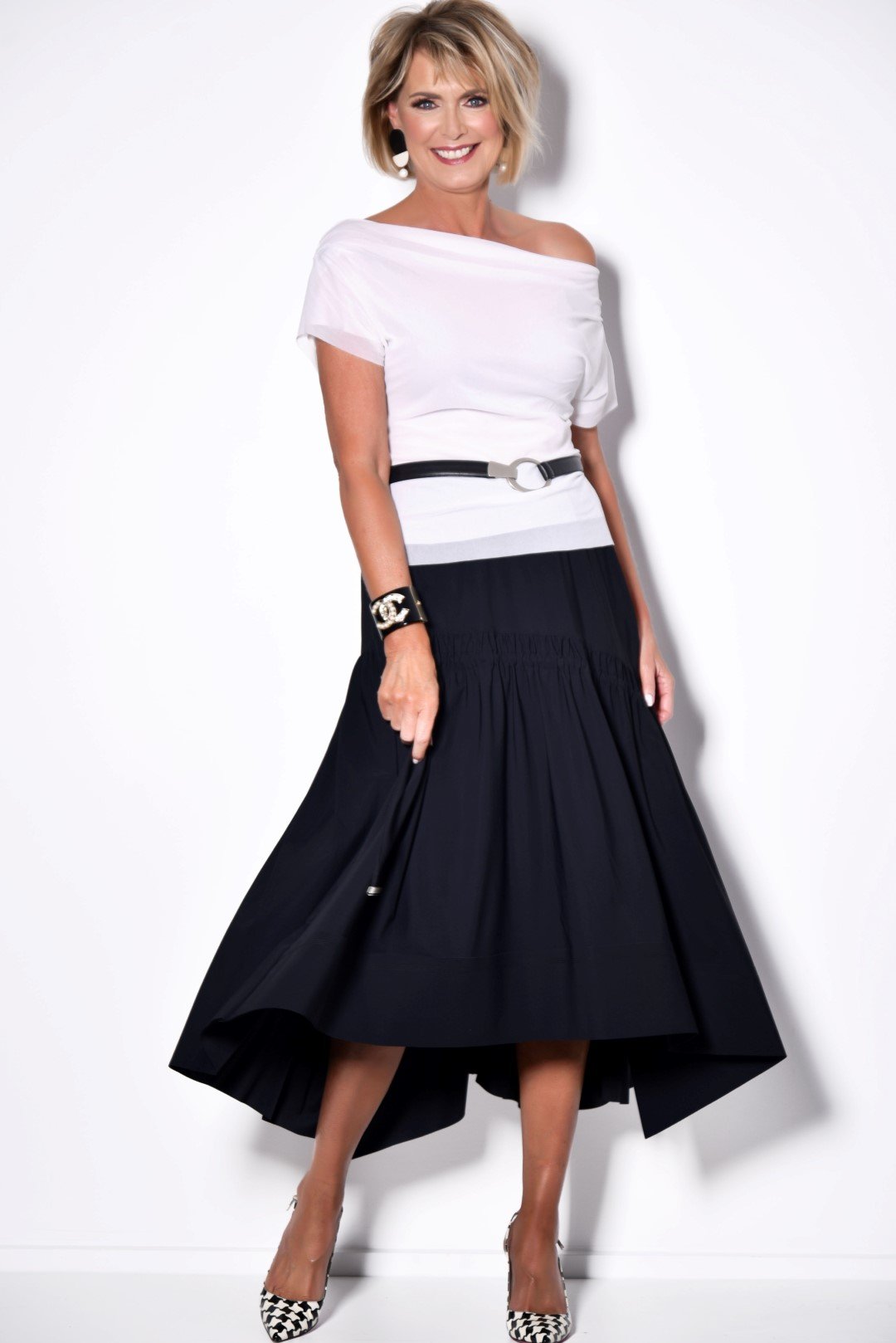 PAULA RYAN Deep Basque Drawcord Skirt - Microjersey - Paula Ryan